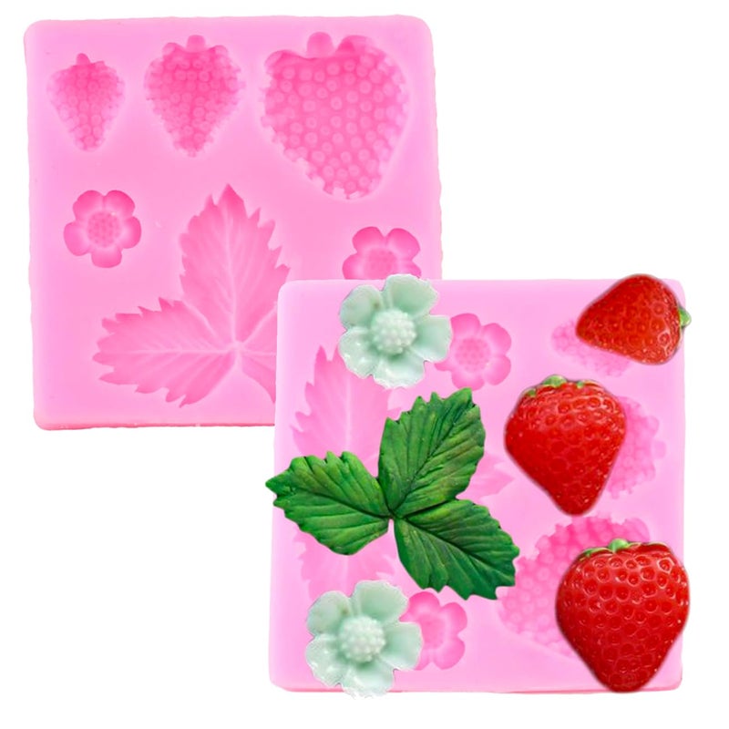 2 Pcs 3D Strawberry and Flowers Silicone Mold for DIY Chocolate Gum Paste Handmade Ice Cream Crystal Cupcake Cake Topper Decor Ice Cube Candy Jelly Shots Fondant Mold Pudding Soap Mould Desserts
