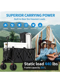 Yoawllty 260L Wagon Trolley, Collapsible Utility Heavy Duty Foldable Beach/Garden Transportation with 440lbs Weight Capacity, Outdoor Grocery Wagon with Adjustable Handle and Mesh Cup Holder and Brakes  - Image 3