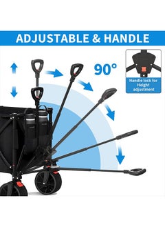 Yoawllty 260L Wagon Trolley, Collapsible Utility Heavy Duty Foldable Beach/Garden Transportation with 440lbs Weight Capacity, Outdoor Grocery Wagon with Adjustable Handle and Mesh Cup Holder and Brakes  - Image 5