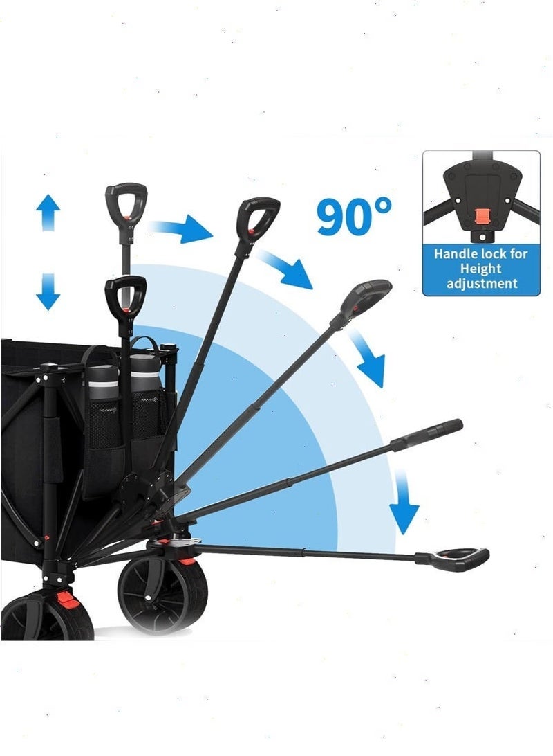 Yoawllty Wagon Trolley, Foldable 260L Outdoor Wagon with 440lbs Weight Capacity, Transportation Wagon with Adjustable Handle and Mesh Cup Holder and Brakes - Image 3