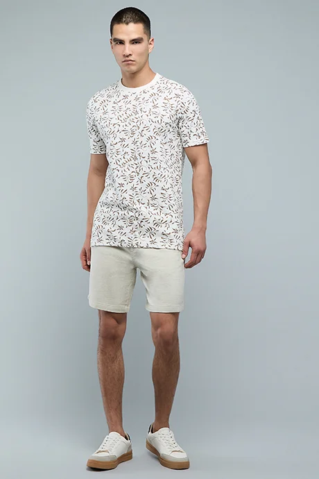 R&B Patterned T-Shirt with Crew Neck and Short Sleeves