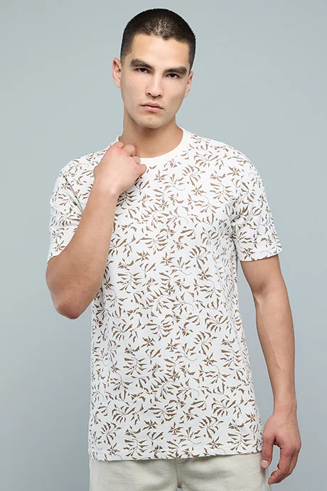 R&B Patterned T-Shirt with Crew Neck and Short Sleeves
