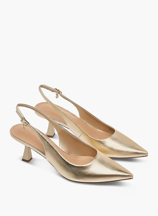 Celeste Women's Textured Slingback Shoes with Buckle Closure and Flared Heels