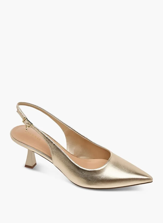 Celeste Women's Textured Slingback Shoes with Buckle Closure and Flared Heels