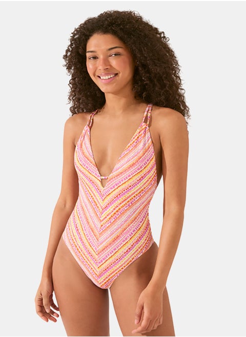 Diagonal Stripe Print Swimsuit