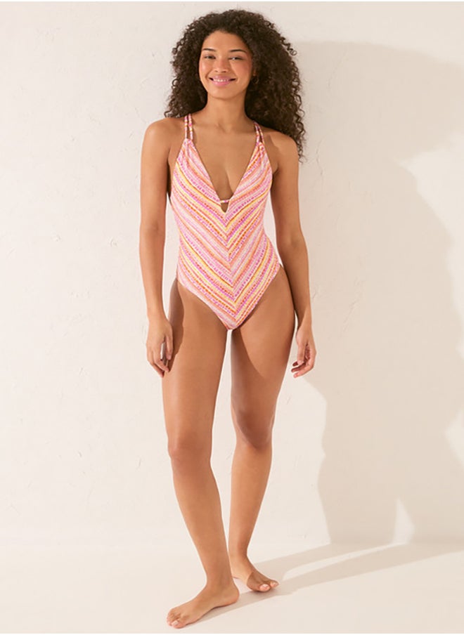 Diagonal Stripe Print Swimsuit