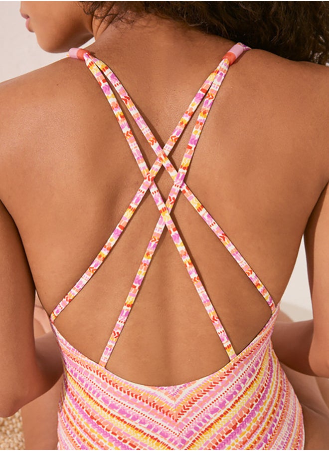 Diagonal Stripe Print Swimsuit