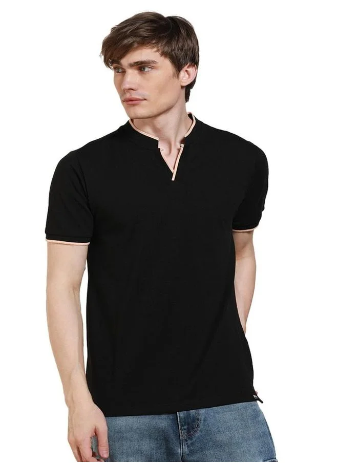 Dennis Lingo Solid Mandarin Neck T-Shirt by Styli