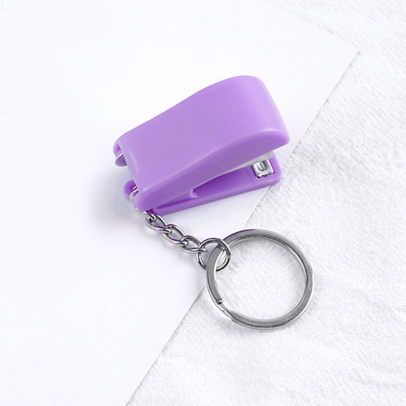Mini Keychain Staplers Creativity Cute Lightweight Mini Stapler with Keychain for Student Writers Purple - Image 2