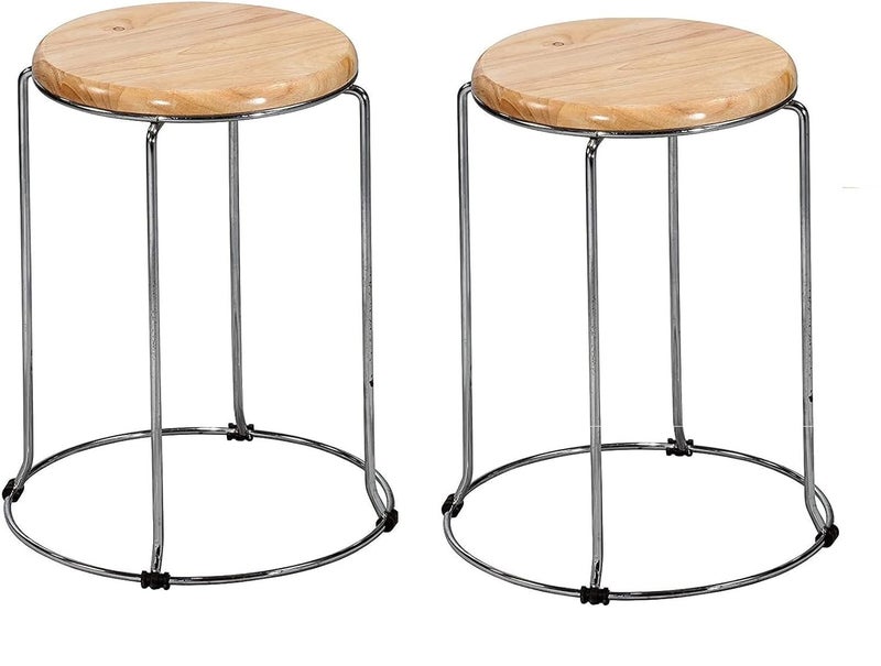 JOJO Steel&Wooden Kitchen Cafeteria Home Office Stool Seat for Indoor and Outdoor Use (Set of 2) - Image 1