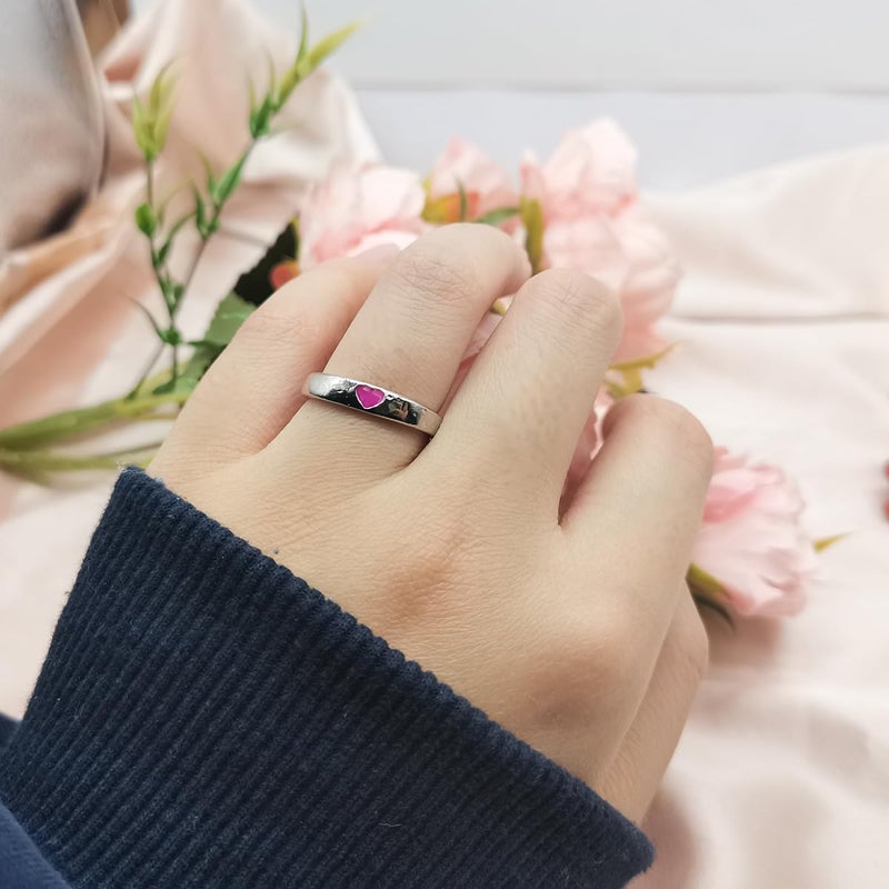 ZMANYIJEW Glowing Heart Ring Pink Blue Funny Heart Dark Luminous Ring Valentine's Day Promise Ring for Women - Image 3