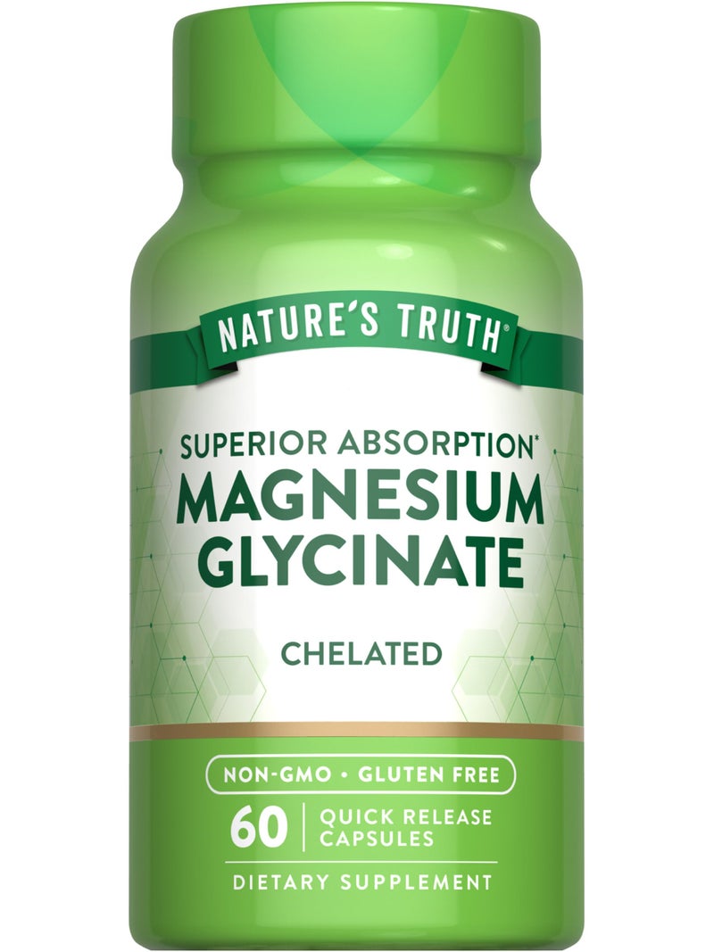 Natures Truth Magnesium Glycinate Capsules 200mg 60 Count Chelated Superior Absorption Formula NonGMO Gluten Free Supplement