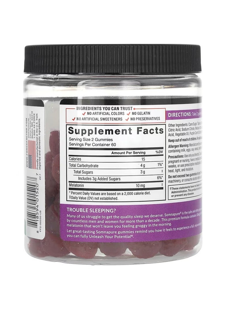 Force Factor Somnapure Gummies Melatonin Dream Berry 10 mg 120 Gummies 5 mg per Gummy  - Image 2