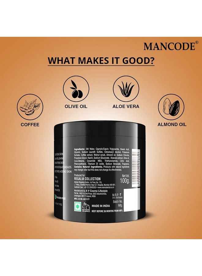 MAN CODE Mancode Caffeine Scrub Tan Removal Deep Cleansing Gentle Exfoliating Natural Glow Treats Clogged Pores No Paraben No Sulfate No Mineral Oils 100 Gm Caffeine Scrub For Men - Image 4