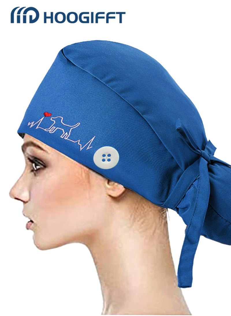 HOOGIFFT Pack of 3 Surgical Caps for Female and Male, Cotton Nursing Cap, Working Cap,Adjustable Cotton Working Hats,Sweatband Cotton Ponytail Holder, Long Hair Head Covers Hair Caps,Nurse hat with buttons  - Image 2