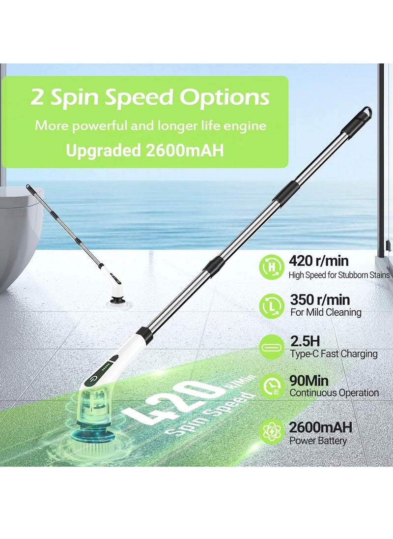 JAJEEK Cordless Rotating Electric Scrubber Brush with Long Handle & 7 Replaceable Cleaning Heads – Extendable as Short Handle, Portable Electric Shower Brush, Home Cleaning Tools for Floor, Tile, Bathroom, Kitchen & More  - Image 2
