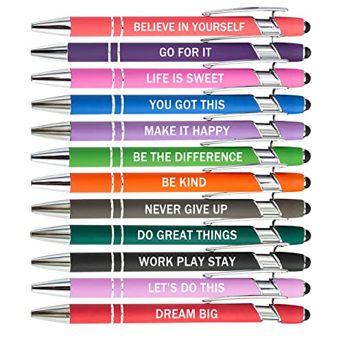 PASISIBICK 12 Pieces Motivational Inspirational Quotes Snarky Screen Touch Stylus Ballpoint Pens, Office Encouraging Scriptures, Black Ink (12 Color,Motivational) - Image 1