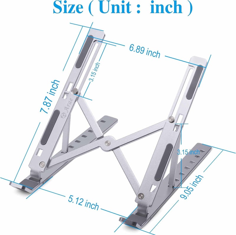 Laptop Stand for Desk, Adjustable Ergonomic Portable Aluminum Laptop Holder, Foldable Computer Stand 7 Angles Anti-Slip Laptop Riser Compatible with 9-15.6 inch Laptops, Silver - Image 2