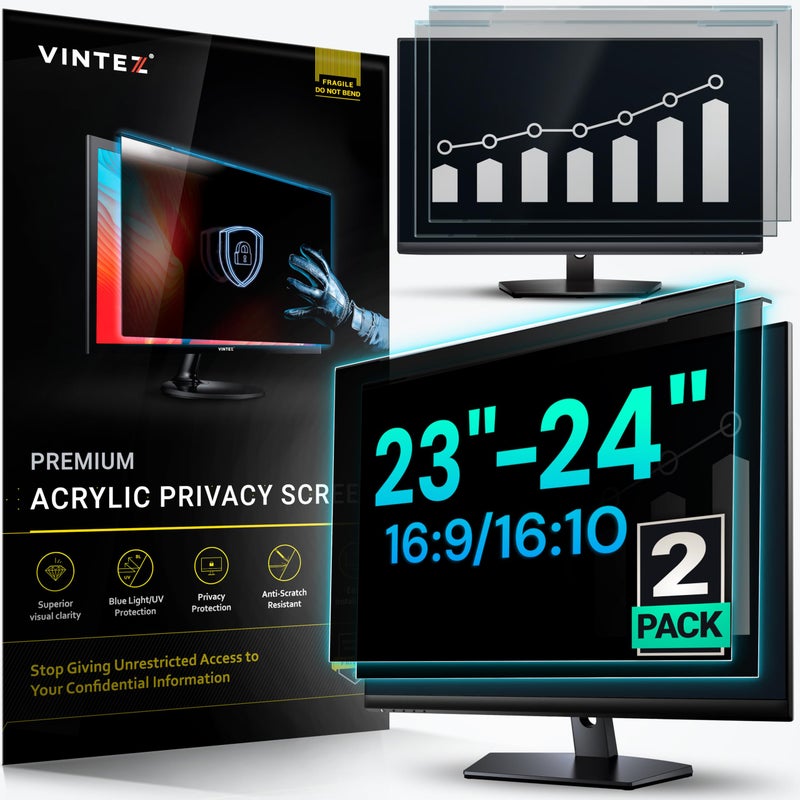 VINTEZ Universal 23"-24" - 23", 23.6", 23.8", 24" - 16:9/16:10 Aspect Ratio - 2 Pack - Computer Privacy Screen Filter for Widescreen Computer Monitors - 21.2"x13.4" = 541x342mm - Monitor Frame Hanging Type - Image 1
