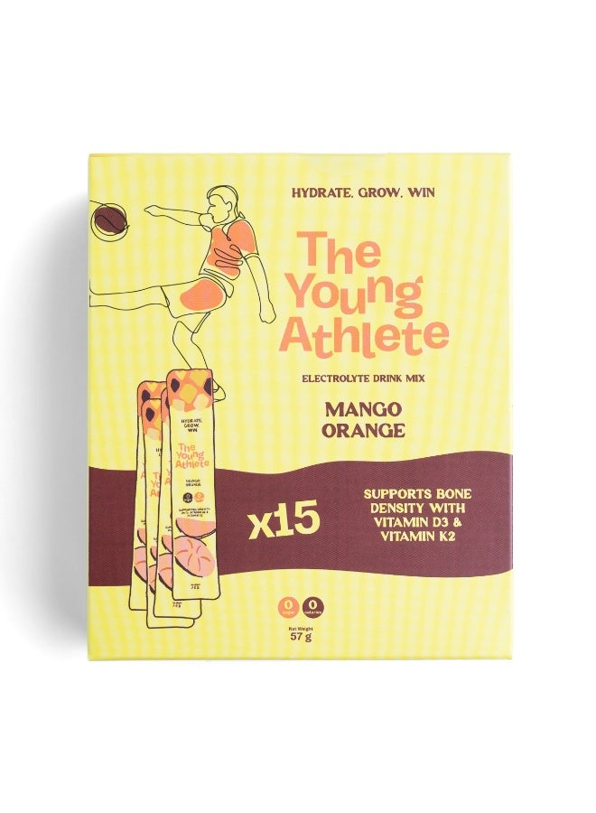 The Young Athlete Electrolyte Hydration Powder – Mango Orange – Sodium 252mg, Zero Sugar, Keto, 0 Calories, Gluten Free, Vitamin D3 & K2 for Bone Health – 3.8gx15 Sticks - Image 1