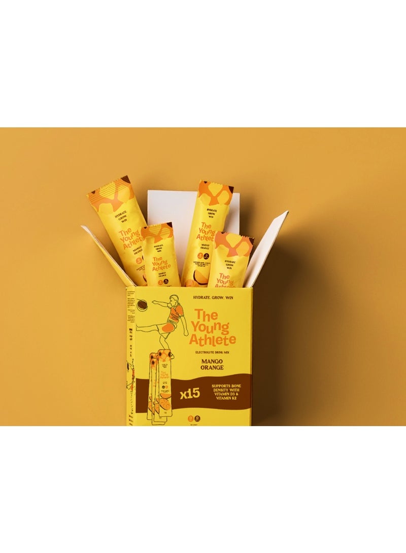 The Young Athlete Electrolyte Hydration Powder – Mango Orange – Sodium 252mg, Zero Sugar, Keto, 0 Calories, Gluten Free, Vitamin D3 & K2 for Bone Health – 3.8gx15 Sticks - Image 3