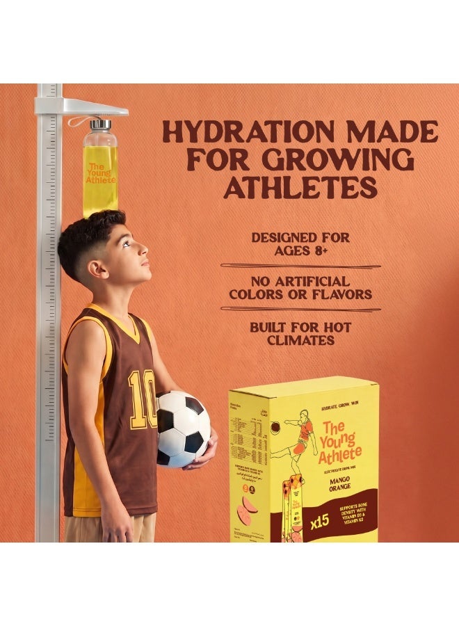 The Young Athlete Electrolyte Hydration Powder – Mango Orange – Sodium 252mg, Zero Sugar, Keto, 0 Calories, Gluten Free, Vitamin D3 & K2 for Bone Health – 3.8gx15 Sticks - Image 3