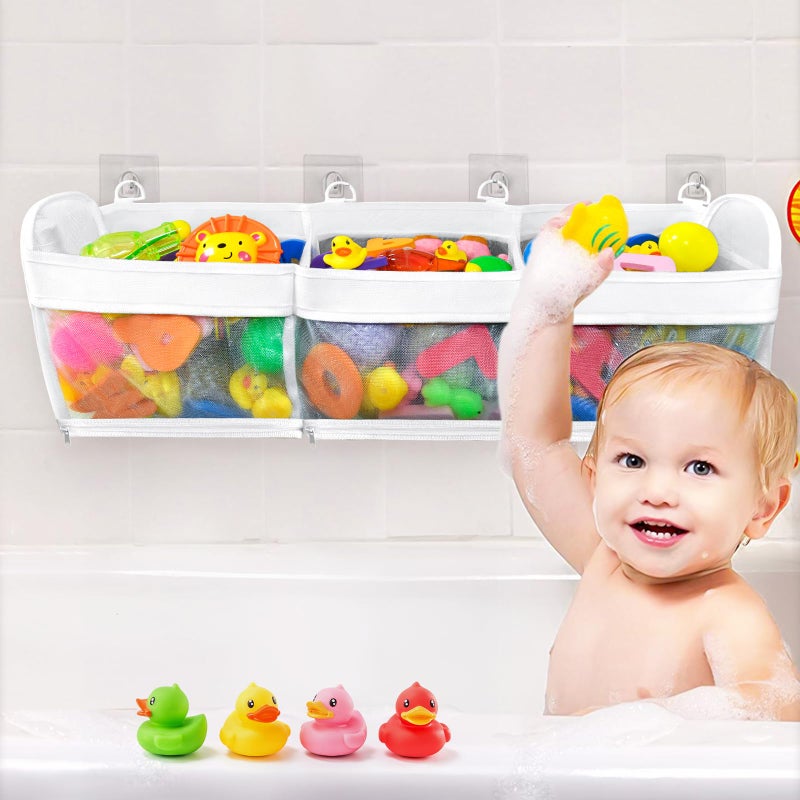 FliipFlaap Bath Toy Storage and Organizer â€“ 3-Compartment Hanging Bathtub Toy Holder with Bottom Zipper, Quick-Drying Mesh Bag, Ideal Bath Toy Holder for Easy Access and Sorting of Toys - Image 3