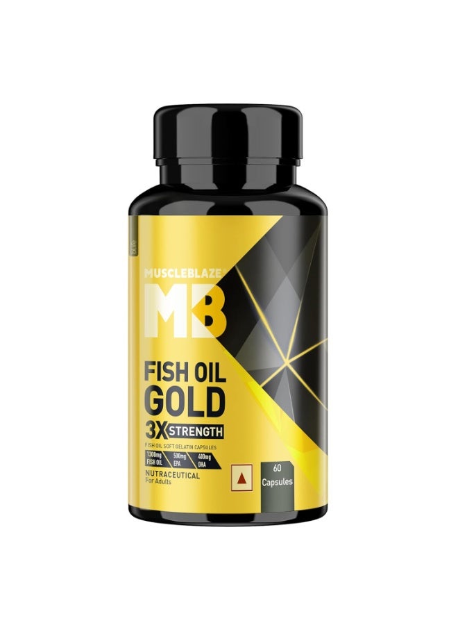 مسل بلايز MuscleBlaze Omega 3 Fish Oil Gold (60 كبسولة) | 1300 ملغ أوميغا 3 (تشمل 500 ملغ EPA و400 ملغ DHA) | تركيبة ثلاثية القوة | بدون مذاق سمكي لاحق - Image 1