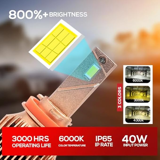 توبيز مجموعة مصابيح أمامية LED أصلية مختبرة بقوة 80 واط من LC40، 8000 لومن، 3 ألوان ساطعة، درجة حرارة 6000 كلفن، 4300 كلفن، 3000 كلفن، H11 - Image 3