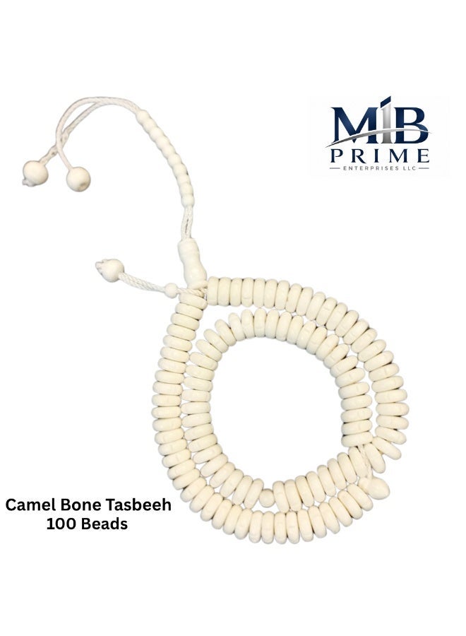 MIB Prime Premium Camel bone White Slim Cut Bead Tasbih Prayer Beads 100 Elegant Islamic Misbaha with Smooth Round Beads & Adjustable Cord - Image 2