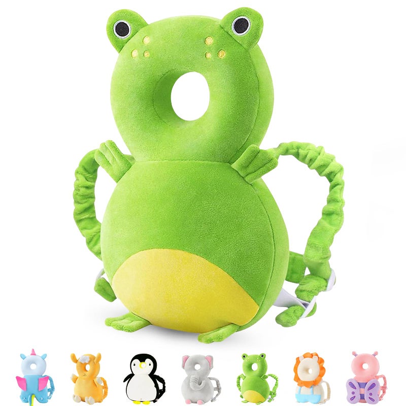 JunNeng Baby Head Protector Backpack, Toddler Walking Fall Head Protection, Green Frog - Image 1