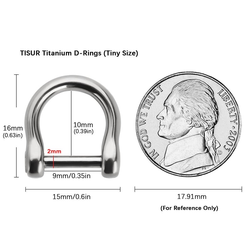 TISUR D-Rings with Screw Shackle, U Shape Key Chains Rings, Car Keys Tools, DIY Leather Craft Purse/Wallet Buckle 2pcs (0.35'', Polished/Titanium) - Image 2