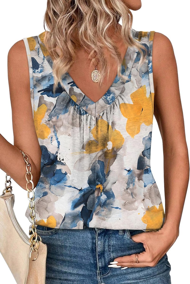 OFEEFAN Summer Outfits for Women Fashion Clothing Tank Tops Loose Fit Workout Sleeveless Tops Patterned-Flower L - Image 3