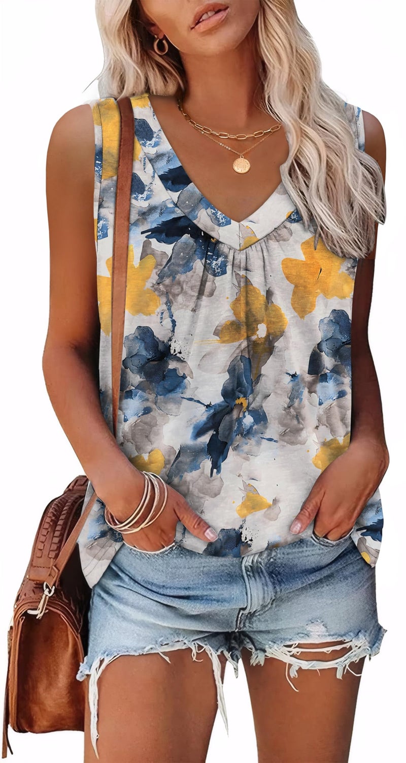 OFEEFAN Summer Outfits for Women Fashion Clothing Tank Tops Loose Fit Workout Sleeveless Tops Patterned-Flower L - Image 5