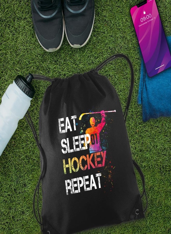 rofiowa Eat Sleep Hockey Repeat Drawstring Backpack For Men Women, Waterproof Sport Sackpack For Hockey Lover Hockey Fan, Funny Birthday Christmas String Gym Bag Gifts For Her Him - Image 4