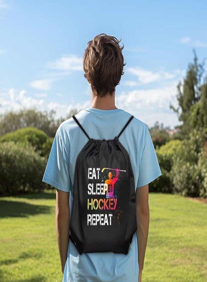 rofiowa Eat Sleep Hockey Repeat Drawstring Backpack For Men Women, Waterproof Sport Sackpack For Hockey Lover Hockey Fan, Funny Birthday Christmas String Gym Bag Gifts For Her Him - Image 5