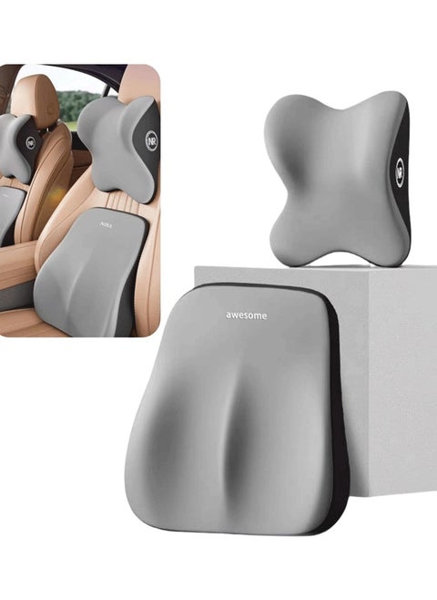 Car Headrest & Lumbar Support Cushion for Car Seat and Office Chair，Car Neck Back Support,Ergonomic Car Memory Foam Car Neck Pillow & Lumbar,Car Headrest for Neck Back Pain Relief (Grey)