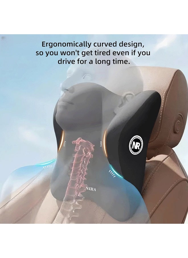 Reelyo - Car Headrest & Lumbar Support Cushion for Car Seat and Office Chair，Car Neck Back Support,Ergonomic Car Memory Foam Car Neck Pillow & Lumbar,Car Headrest for Neck Back Pain Relief (Grey) - Image 1