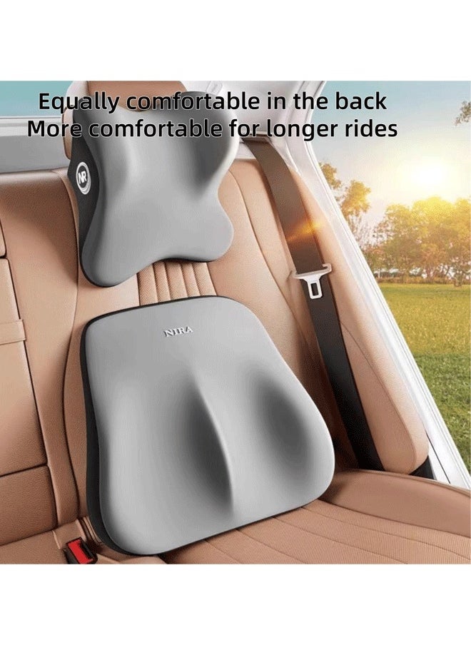 Reelyo - Car Headrest & Lumbar Support Cushion for Car Seat and Office Chair，Car Neck Back Support,Ergonomic Car Memory Foam Car Neck Pillow & Lumbar,Car Headrest for Neck Back Pain Relief (Grey) - Image 1