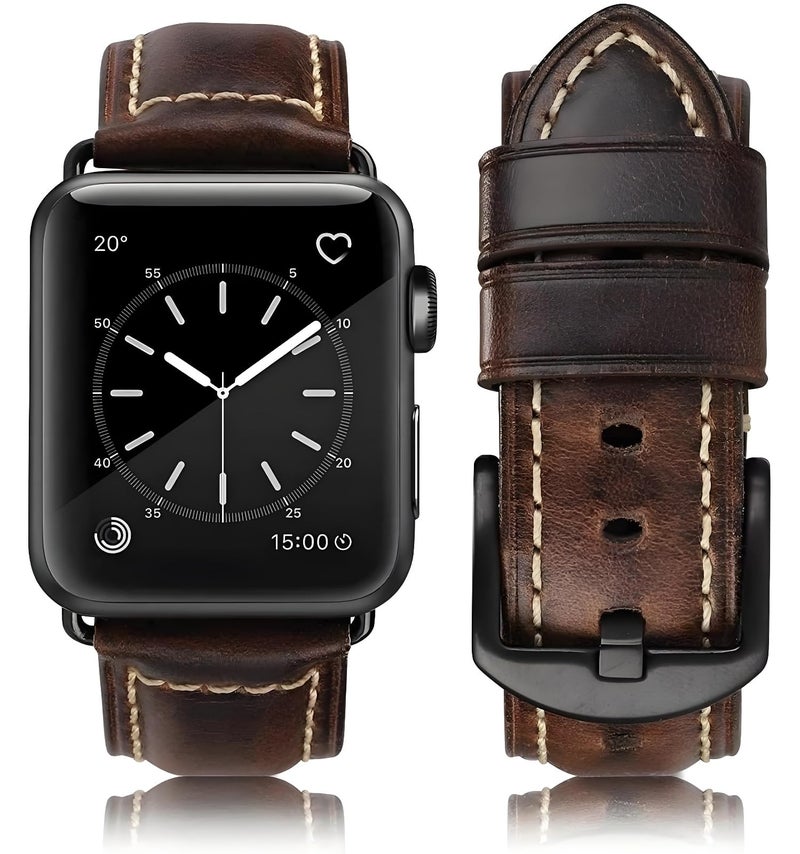 HUAFIY Leather Band Compatible for apple Watch Bands 42mm 44mm 45mm46mm49mm 38mm 40mm 41mm,Genuine Leather Watch Wristband for iWatch Ultra2 Series 10/9/8/7/6/5/4/3/2/1 - Image 1