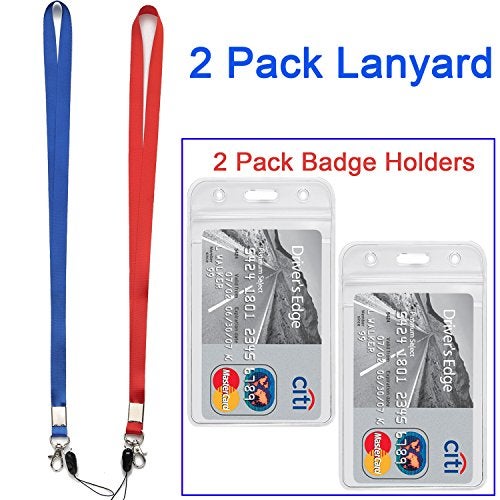 YOUOWO 2 Pack Blue Red Lanyard with Vertical ID Badge Holder,Neck Office Lanyards with Clip,for id Card Holder, id Badges Name Tag Card Holders - Image 2