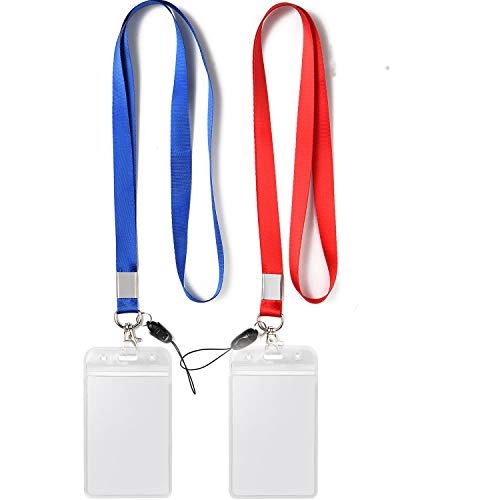 YOUOWO 2 Pack Blue Red Lanyard with Vertical ID Badge Holder,Neck Office Lanyards with Clip,for id Card Holder, id Badges Name Tag Card Holders - Image 1