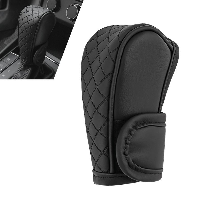 Leather Shift Knob Cover 4.72 x 2.17 Inch Black Anti-Slip Shift Cover - Breathable Gear Lever Cover for Universal Car Interior Accessory - Image 1
