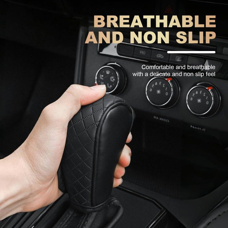 Leather Shift Knob Cover 4.72 x 2.17 Inch Black Anti-Slip Shift Cover - Breathable Gear Lever Cover for Universal Car Interior Accessory - Image 4
