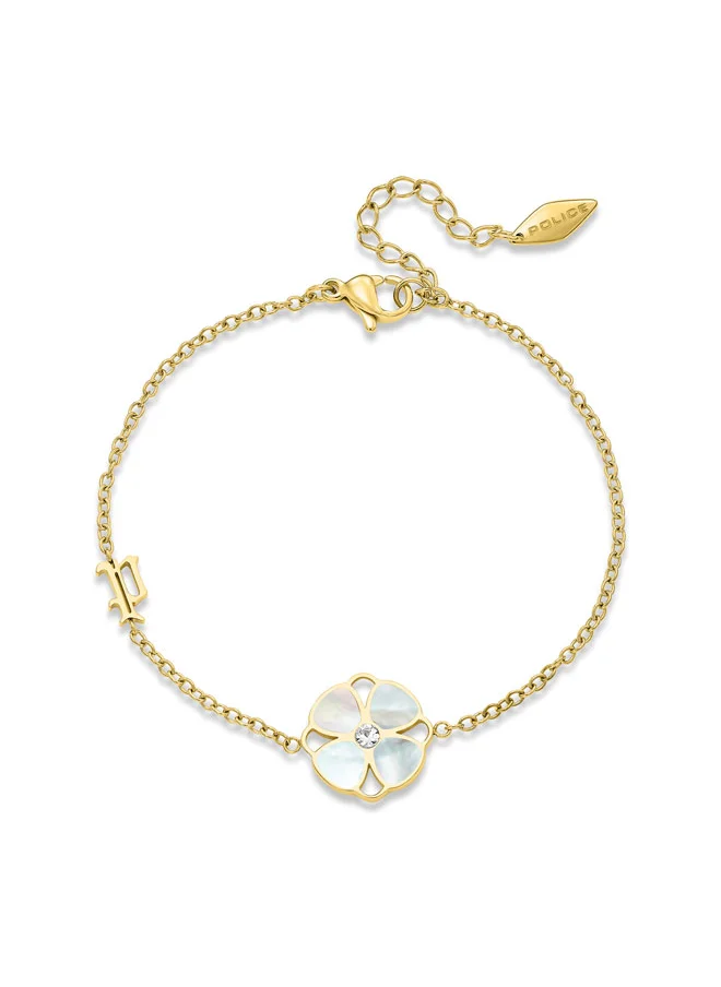 POLICE POLICE Clover Bracelet - Gold-Plated with Mother-of-Pearl Petalled Charm, Elegant & Bold Design