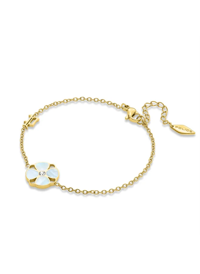 بوليس POLICE Clover Bracelet - Gold-Plated with Mother-of-Pearl Petalled Charm, Elegant & Bold Design