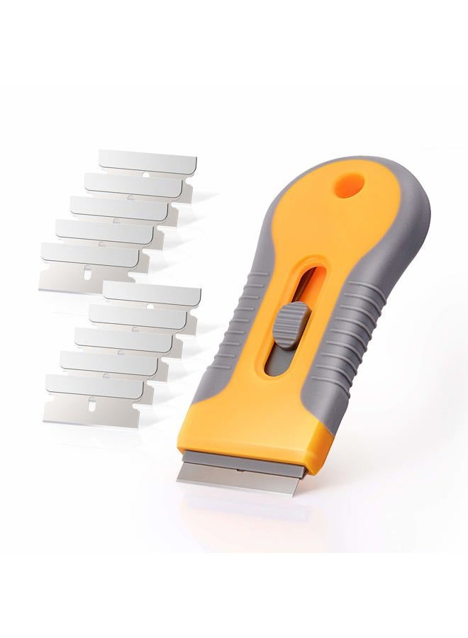 Ehdis Ceramic Scraper Car Sticker Remover Glass Cooktop Razor Scraper with 10pcs Replace Blades for Label,Glue,Paint,Adhesive Remover,Oven Door, Stove Cleaning-Yellow  - Image 1