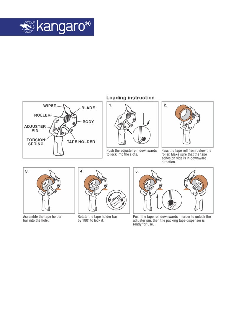 Kangaro Heavy Duty Packing Tape Dispenser 75mm, Handheld Carton Sealing Gun with Cutter - Image 3
