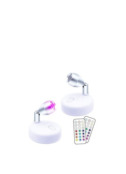 2 Pieces RGB Wireless LED Spotlight with Remote 13 Color Battery Operated Accent Lights Rotatable Light Head Stick on Wall Hallway for Painting Picture Artwork Closet(White)
