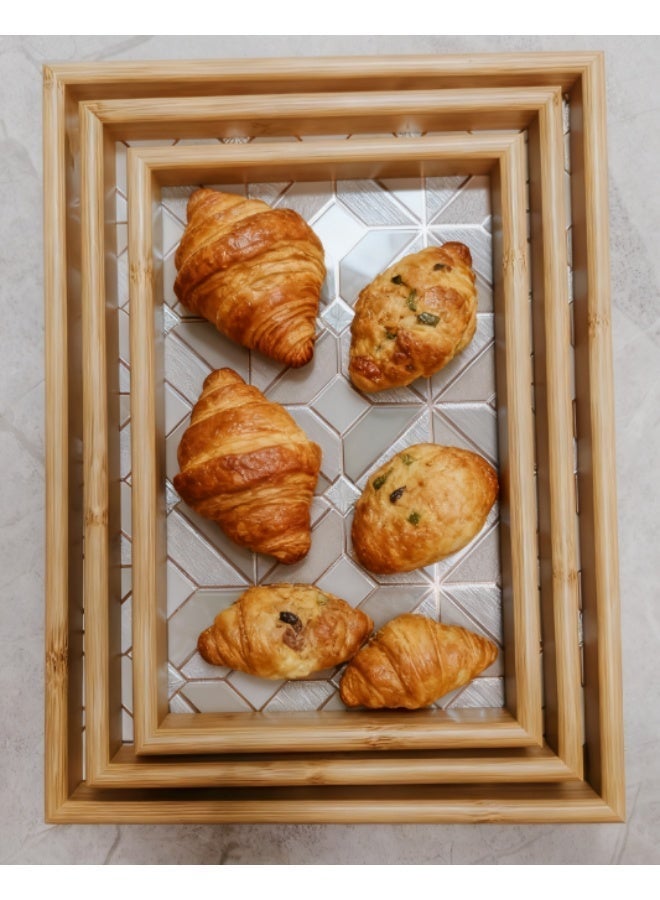 طقم صينية تقديم مستطيلة بأحجام مختلفة من 3 قطع، صواني زخرفية، صينية تقديم سرير الإفطار بنمط هندسي، صينية تقديم مزخرفة لطاولة القهوة والشاي والوجبات الخفيفة وأدوات المائدة، مثالية للعائلات والحفلات والفنادق والمطاعم وأفضل هدية رمضان - Image 3